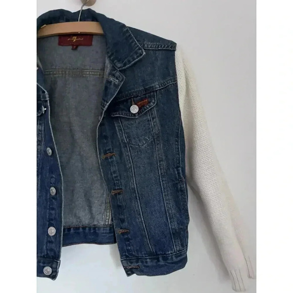 7 For All Mankind Size Medium Denim And Knit Sleeves Jacket - Picture 3 of 9